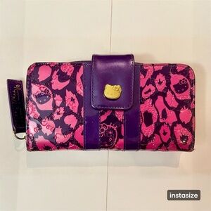 Loungefly Loves Hello Kitty shimmer pink purple leopard Kitty face large wallet